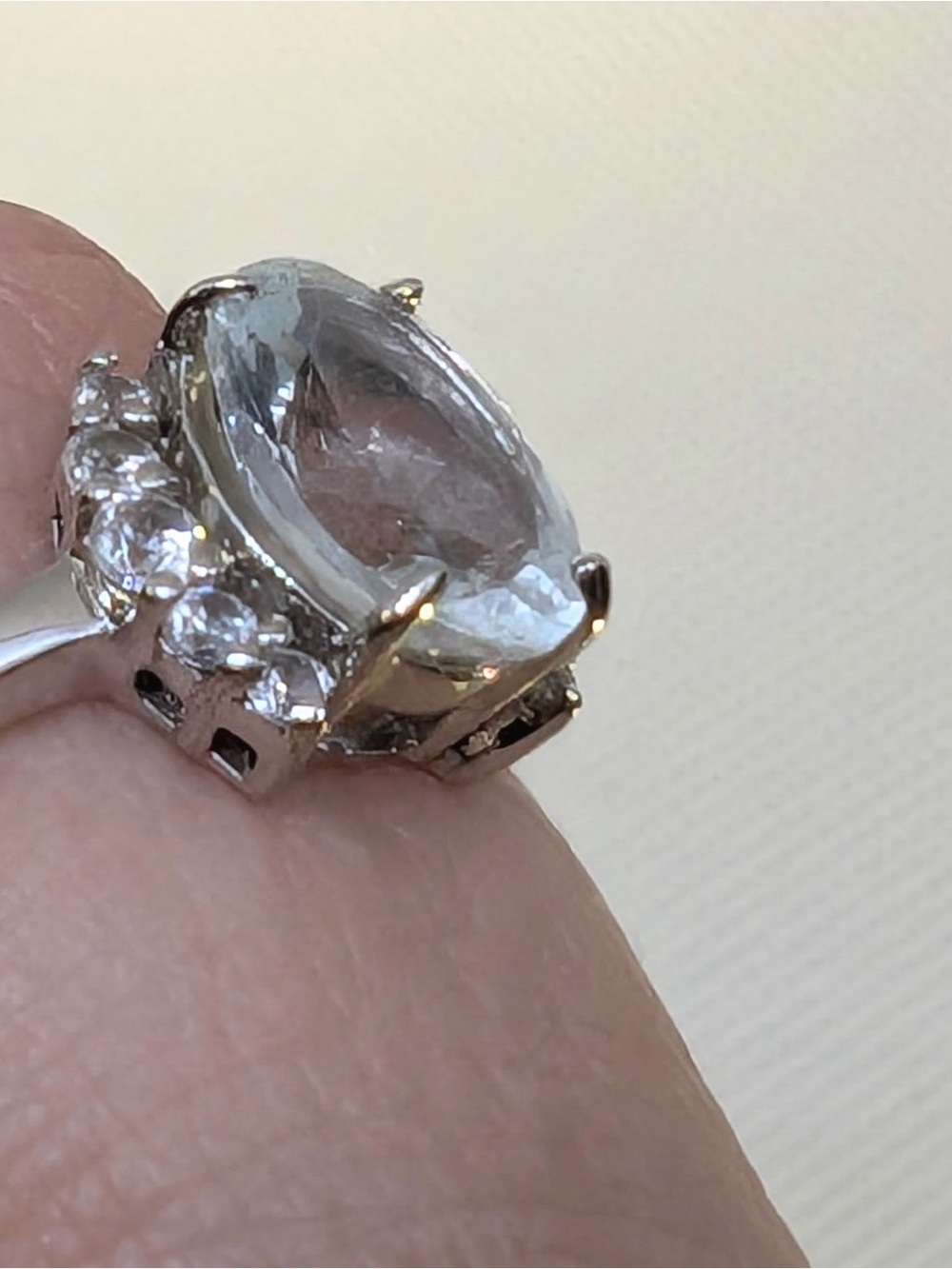 JTV Aquamarine, zircon & Rhodium over Sterling Cocktail Ring size 6
